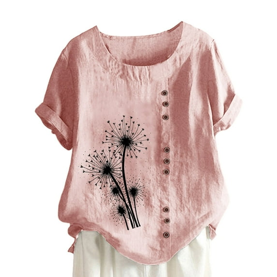 IROINNID Women's Classic Summer Versatile Casual Round Neck Leisure Short Sleeve Printing Loose Shirt Tops Spring Saving