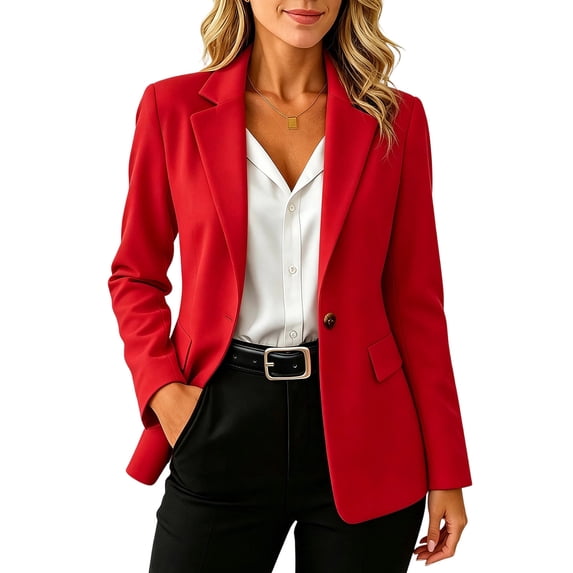IROINNID Women's Classic Tailored Single Button Blazer with Notched Lapel and Flap Pockets Long Sleeve Work Office Business Casual Jacket.