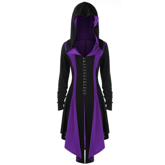 IROINNID Women's Comfy Long Coat Contrast Color Overcoat Long Sleeve Outwear, Purple