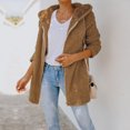 thumbnail image 1 of IROINNID Women's Comfy Mid-Length Hoodie Coat Solid Color Zip Up Long Sleeve Outwear, Khaki, 1 of 9