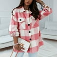 thumbnail image 1 of IROINNID Women's Comfy Mid-Length Jacket Turndown Lapel Plaid Shacket Long Sleeve Button Down Outwear ppp, Pink, 1 of 9