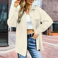 thumbnail image 1 of IROINNID Women's Comfy Mid-Length Jacket Turndown Lapel Solid Color Blouson Jacket Long Sleeve Outwear, Beige, 1 of 9