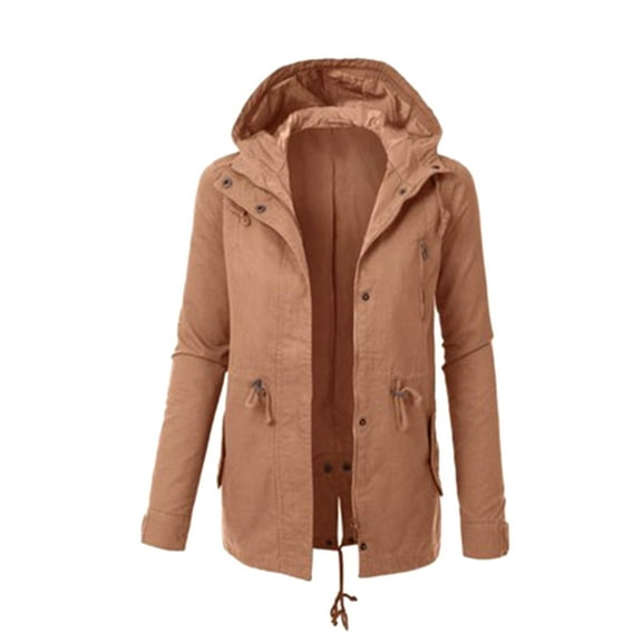 IROINNID Women's Comfy Mid-Long Coat Solid Color Parka Long Sleeve Warm Winter Outwear, Khaki