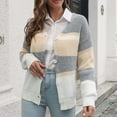 thumbnail image 1 of IROINNID Women's Comfy Short Jacket V-Neck Stripes Cardigan Long Sleeve Outwear, Khaki, 1 of 6
