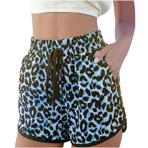 IROINNID Women's Comfy Summer Leopard Printed Drawstring Waist Shorts With Pocket