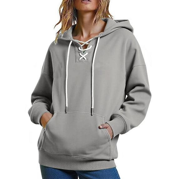 IROINNID Women's Contrast Button Hooded Pullover Sweatshirt with Drawstring Pocket Casual Long Sleeve Tops for Everyday Comfortable Winter Wear(Gray#1,S)