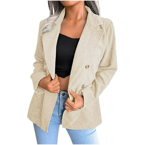 IROINNID Women's Corduroy Jacket Long Sleeve Solid Color Notch Lapel Outwear, Casual Classic Corduroy Button Blazer Jacket