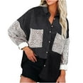 thumbnail image 1 of IROINNID Women's Corduroy Jacket Turndown Lapel Contrast Color Long Sleeve Loose Leopard Pockets Splicing Buttons Tops Outerwear Jacket Coat, Black, 1 of 7