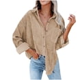 thumbnail image 1 of IROINNID Women's Corduroy Jacket Turndown Lapel Solid Color Long Sleeve Comfy Pockets Buttons Tops Outerwear Jacket Coat, Khaki, 1 of 5