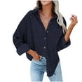thumbnail image 1 of IROINNID Women's Corduroy Jacket Turndown Lapel Solid Color Long Sleeve Comfy Pockets Buttons Tops Outerwear Jacket Coat, Navy, 1 of 5