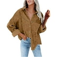 thumbnail image 1 of IROINNID Women's Corduroy Jacket Turndown Lapel Solid Color Long Sleeve Loose Pockets Buttons Tops Outerwear Corduroy Jacket Coat, Brown, 1 of 5