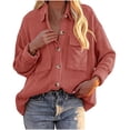 thumbnail image 1 of IROINNID Women's Corduroy Jacket Turndown Lapel Solid Color Long Sleeve Loose Pockets Buttons Tops Outerwear Jacket Coat, Watermelon Red, 1 of 5