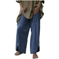 thumbnail image 1 of IROINNID Women's Cotton Linen Wide Leg Pants Elastic High Waist Basic Solid Straight Full Length Loose Trousers,Up To Size 5XL, 1 of 4