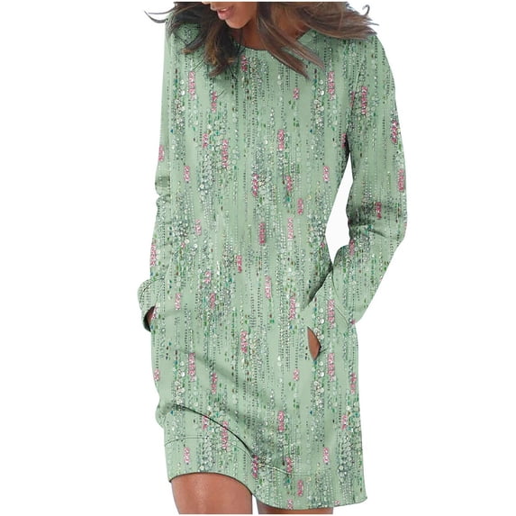IROINNID Women's Crew Neck Long Sleeve Over Knee Length Pullover Loose Oversized Bodycon Sweater Dress
