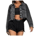 thumbnail image 1 of IROINNID Women's Denim Jacket Long Sleeve Solid Color Turndown Lapel Outwear, Loose Denim Jacket Short Long-Sleeve Slim-Fit Jacket Denim Blouse Jacket, 1 of 9