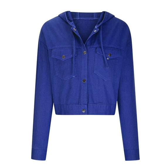 IROINNID Women's Denim Jacket Turndown Lapel Solid Color Long Sleeve Comfy Long Sleeve Hoodless Casual Outerwear Jackets Loose Coat, Blue