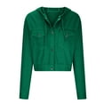 thumbnail image 1 of IROINNID Women's Denim Jacket Turndown Lapel Solid Color Long Sleeve Comfy Long Sleeve Hoodless Casual Outerwear Jackets Loose Coat, Green, 1 of 4