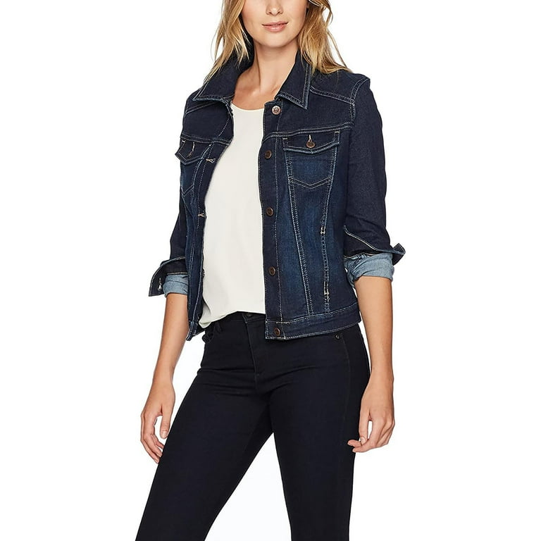 IROINNID Women's Denim Jacket Turndown Lapel Solid Color Long
