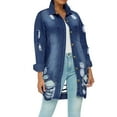 thumbnail image 1 of IROINNID Women's Denim Jacket Turndown Lapel Solid Color Long Sleeve Loose Casual Denim Jacket Loose Autumn Coat , Dark Blue, 1 of 9