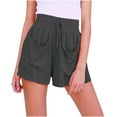 thumbnail image 1 of IROINNID Women's Drawstring Cotton And Linen Elastic Waist Pocket Solid Shorts With Pocket Shorts With Pocket, 1 of 4