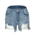 thumbnail image 1 of IROINNID Women's Elastic Sexy High Waist Frayed Hem Denim Shorts, 1 of 9