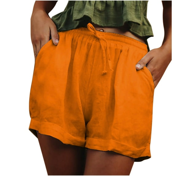 IROINNID Women's Elastic Waist Tie Cotton And Linen Casual Shorts With Pocket