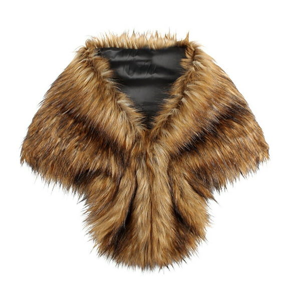 IROINNID Women's Elegant Bridal Wedding Faux-fur Long Shawl Stole Wrap Warm Scarf,Brown