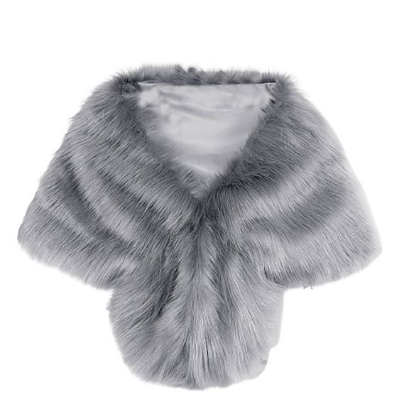IROINNID Women's Elegant Bridal Wedding Faux-fur Long Shawl Stole Wrap Warm Scarf,Gray