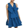 thumbnail image 1 of IROINNID Women's Empire Dress Loose Casual Sleeveless Large Bow At Chest Solid Relaxed Casual Mini Dress V-Neck Comfort Waist Dress, 1 of 6
