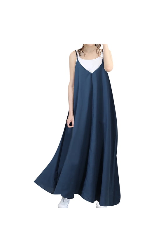 Women's Empire Dress V-Neck Sleeveless Summer Dresses For Dress Loose Dresses Solid Color Full-Length Dress