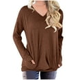 thumbnail image 1 of IROINNID Women's Fall Tops Long Sleeve Oversized Base Shirts Workout Sweatshirts Casual Basic V-Neck Relaxed Fit Tops with Pocket,Coffee, 1 of 5