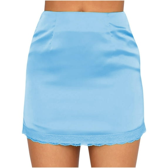 IROINNID Women's Fashion Casual High Waist Stretch Lace Short Elastic Waist Mini Solid Color Skirt