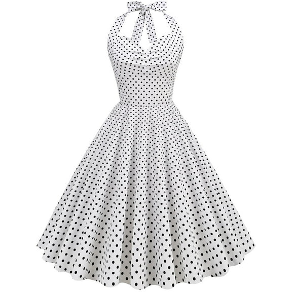 IROINNID Women's Fashion Casual Polka-dot Lace-up Collar Neck Big Swing Puffy Dress A-Line Solid Color Dress