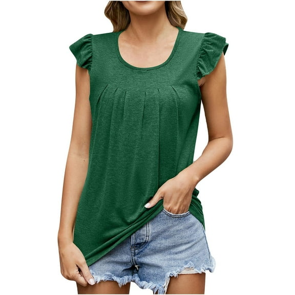 IROINNID Women's Fashion Casual Tops Solid Color Round Neck Comfortable Loose Sleeveless Blouse