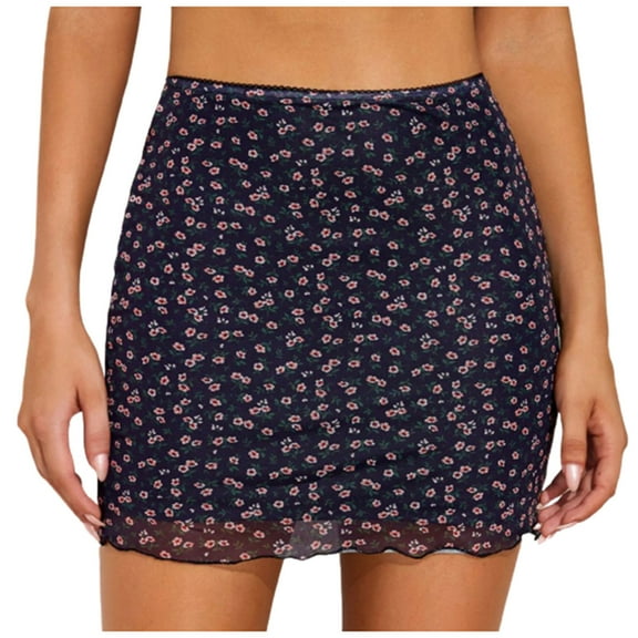 IROINNID Women's Fashion High Waist Slim Casual A-Line Short Empire Waist Mini Print Skirt