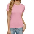 thumbnail image 1 of IROINNID Women's Fashion Solid Color Round Neck Slim Fit Comfortable Short Sleeve Blouse Casual Tops, 1 of 5