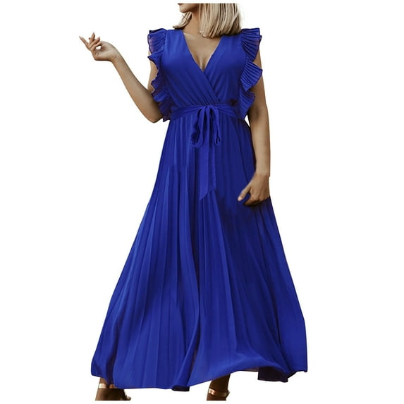IROINNID Women's Fashionable Elegant Slim Sexy Chiffon Comfortable Pleated Dress A-Line Solid Color Dress