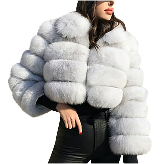 IROINNID Women's Faux Fur Jacket Long Sleeve Solid Color Outwear, Comfy Winter Warm Jackets Faux Jacket Warm Furry Faux Jacket Outerwear