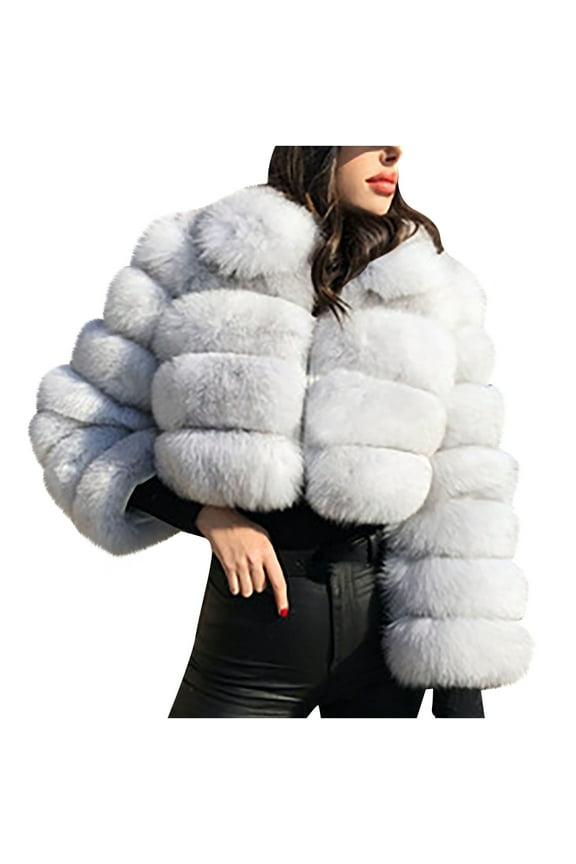 Women's Faux Fur Jacket Long Sleeve Solid Color Outwear, Comfy Winter Warm Jackets Faux Jacket Warm Furry Faux Jacket Outerwear
