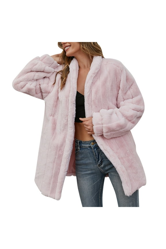 Women's Faux Fur Jacket Long Sleeve Solid Color Outwear, Leisure Winter Warm Jackets Faux Jacket Warm Furry Faux Jacket Outerwear