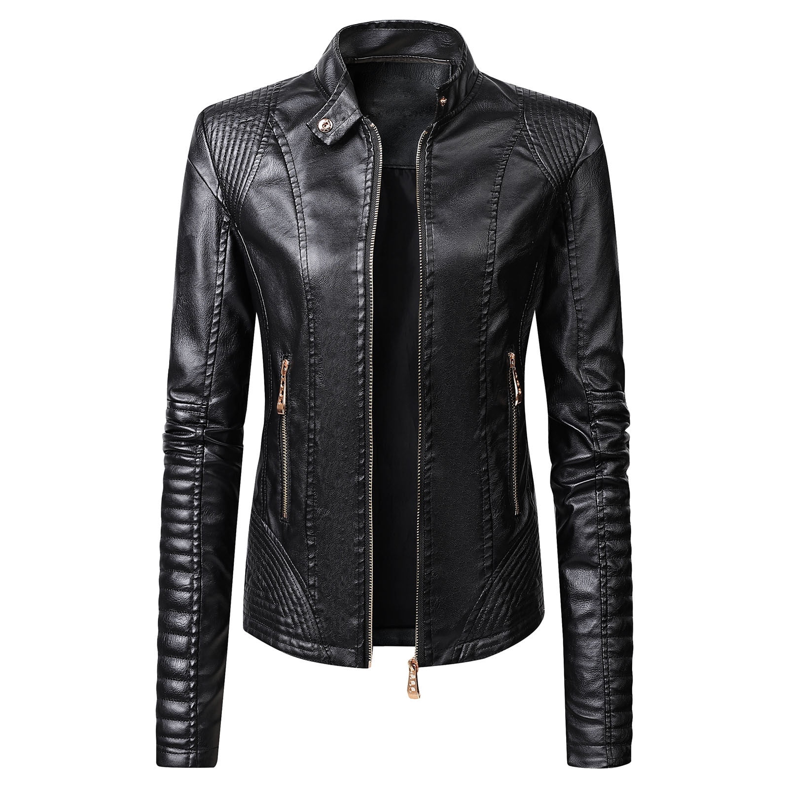 IROINNID Women's Faux Leather Jacket Long Sleeve Casual Biker Moto Jacket,Black