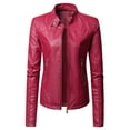 thumbnail image 1 of IROINNID Women's Faux Leather Jacket Long Sleeve Casual Biker Moto Jacket,Burgundy, 1 of 8