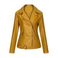 thumbnail image 1 of IROINNID Women's Faux Leather Jacket Long Sleeve Notch Lapel Casual Biker Moto Jacket,Yellow, 1 of 6