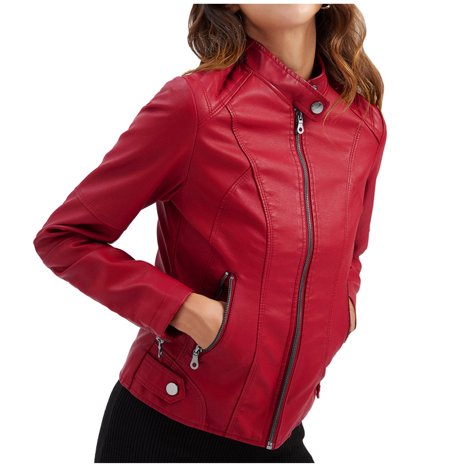 IROINNID Women's Faux Leather Jacket Deals Long Sleeve Moto Biker
