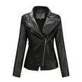 thumbnail image 1 of IROINNID Women's Faux Leather Jacket Long Sleeve Notch Lapel Casual Biker Moto Jacket,Black, 1 of 6