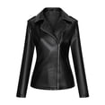 thumbnail image 1 of IROINNID Women's Faux Leather Jacket Long Sleeve Notch Lapel Casual Short Biker Moto Jacket,Black, 1 of 5