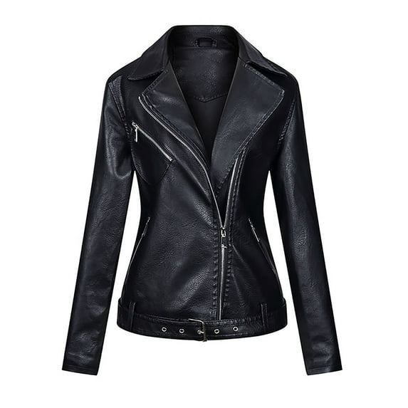 IROINNID Women's Faux Leather Jacket Long Sleeve Solid Color Notch Lapel Outwear, Comfy Leather Cardigan with Pocket Short Jacket