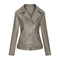 thumbnail image 1 of IROINNID Women's Faux Leather Jacket Long Sleeve Solid Color Notch Lapel Outwear, Comfy Leather Cardigan with Pocket Short Jacket, 1 of 6