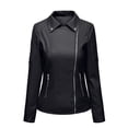 thumbnail image 1 of IROINNID Women's Faux Leather Jacket Long Sleeve Solid Color Notch Lapel Outwear, Leisure Leather Cardigan with Pocket Short Jacket, 1 of 7