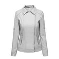 thumbnail image 1 of IROINNID Women's Faux Leather Jacket Long Sleeve Solid Color Notch Lapel Outwear, Leisure Leather Cardigan with Pocket Short Jacket, 1 of 7